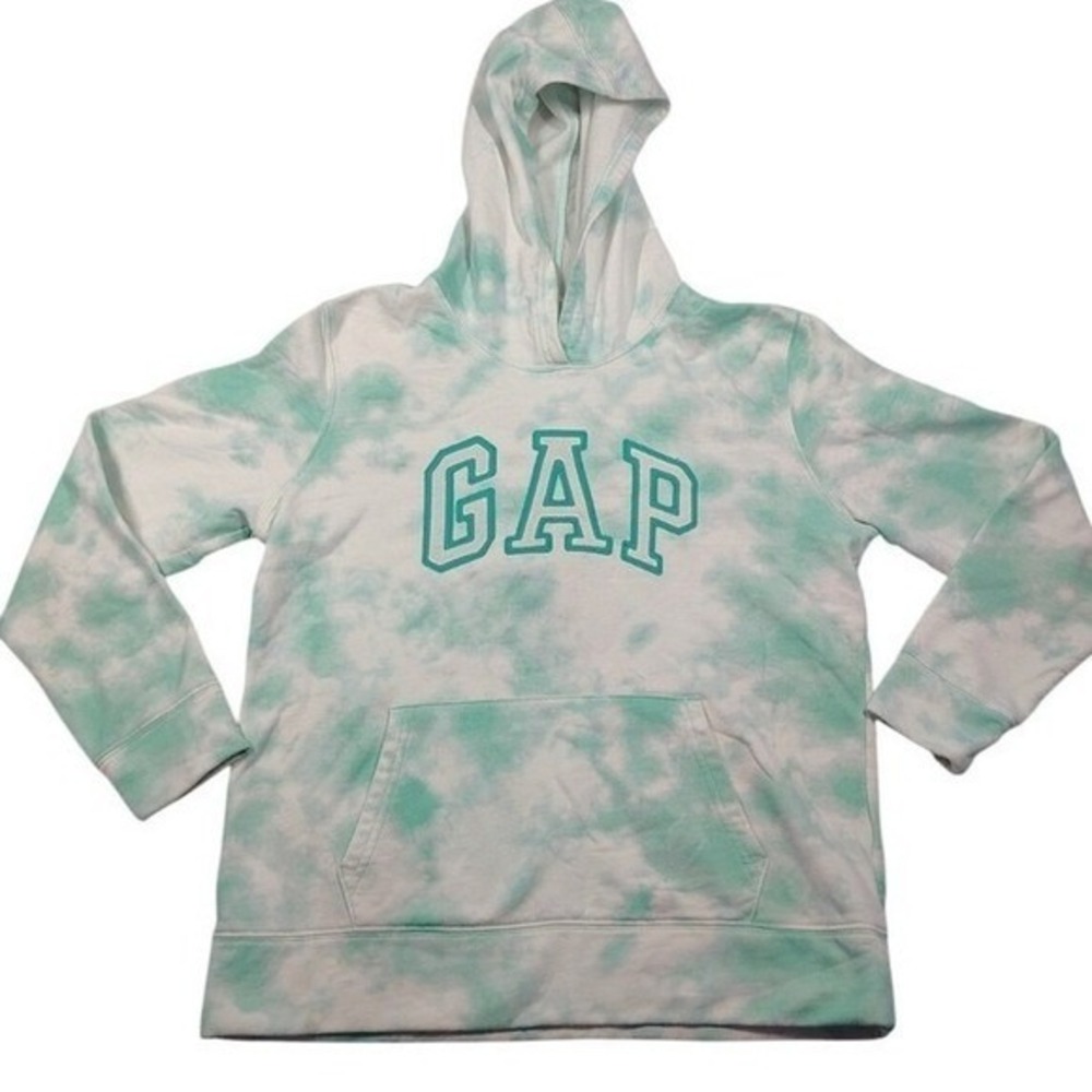 GAP Kids Mint Green White Tie Dye Fleece Pullover Hoodie Sweatshirt Size S